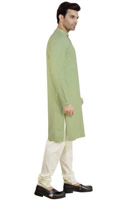 Green embroidered rayon kurta-pajama 4