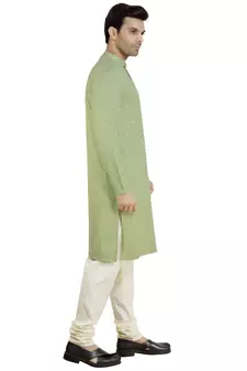 Green embroidered rayon kurta-pajama