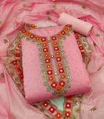 Pink Chanderi Mirror & Sequin Embroidered Dress Material