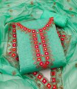 Sea Green Chanderi Mirror & Sequin Embroidered Dress Material