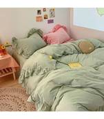 3 Pcs Ruffled Cotton Duvet Cover in Sage Green Bedding Set  Bedding Set Comforter Cover Green Duvet Cover Set