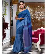 This is  Blue Cotton textured handwoven saree  from Charukriti