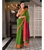 This is  Green Cotton textured handwoven saree  from Charukriti