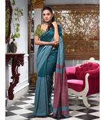 This is  Green Cotton textured handwoven saree  from Charukriti