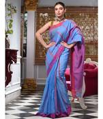 This is  Blue Cotton Silk textured handwoven saree  from Charukriti