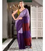 This is  Multicolor Cotton handwoven saree with pompom  from Charukriti