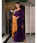 This is  Violet Cotton  handwoven saree with zari in pallu  from Charukriti