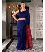 This is  Blue Cotton  handwoven saree with zari in pallu  from Charukriti