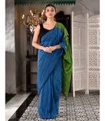 This is  Blue Cotton  handwoven saree with zari in pallu  from Charukriti