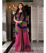 This is  Multicolor Cotton textured handwoven saree  from Charukriti