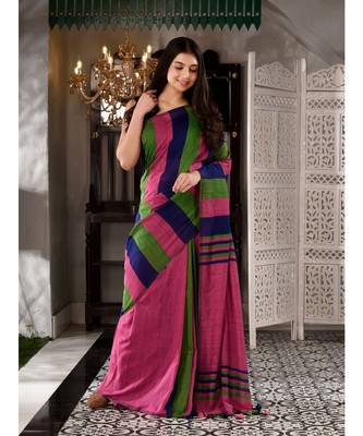 This is  Multicolor Cotton textured handwoven saree  from Charukriti 2