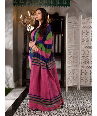 This is  Multicolor Cotton textured handwoven saree  from Charukriti 3