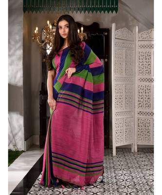 This is  Multicolor Cotton textured handwoven saree  from Charukriti 4
