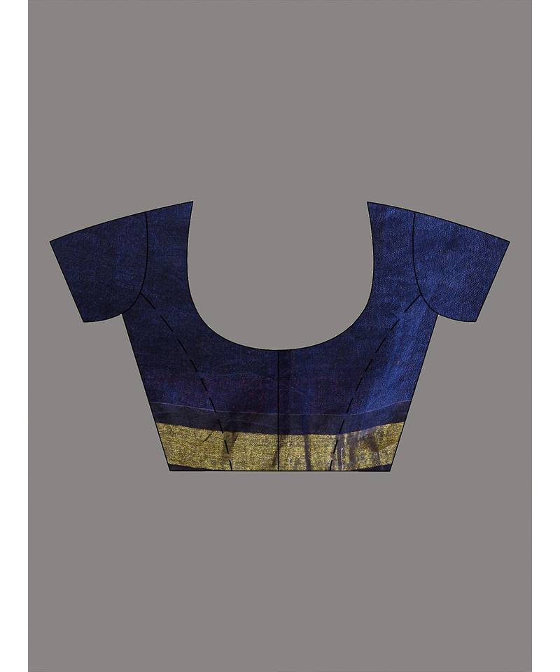 This is  Navy Blue Linen handwoven saree with geomatric design in pallu from Charukriti