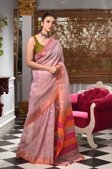 This is  Mauve Tissue handwoven saree  from Charukriti