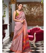 This is  Mauve Tissue handwoven saree  from Charukriti