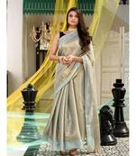 This is  Grey Blended Silk textured handwoven saree  from Charukriti