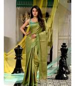 This is  Light Green Blended Silk textured handwoven saree  from Charukriti