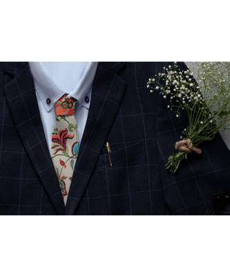 PS Men by Payal Singhal Khaki Chidiya Print Tie 2
