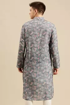 Sanwara Men Printed Grey Cotton Straight Kurta PR20