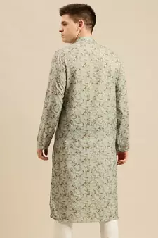 Sanwara Men Printed Green Cotton Straight Kurta PR21