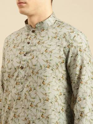 Sanwara Men Printed Green Cotton Straight Kurta PR21 5