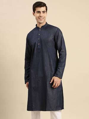 Sanwara Men's Denim Blue Solid Denim Ethnic Kurta 1