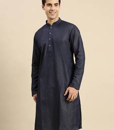 Sanwara Men's Denim Blue Solid Denim Ethnic Kurta