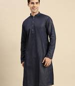 Sanwara Men's Denim Blue Solid Denim Ethnic Kurta