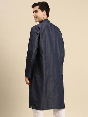 Sanwara Men's Denim Blue Solid Denim Ethnic Kurta 4