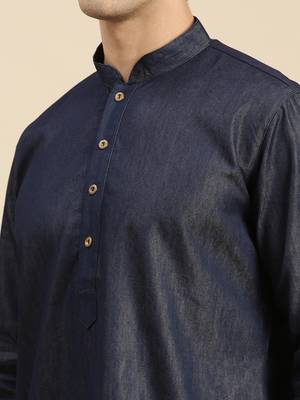 Sanwara Men's Denim Blue Solid Denim Ethnic Kurta 5