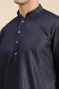 Sanwara Men's Denim Blue Solid Denim Ethnic Kurta