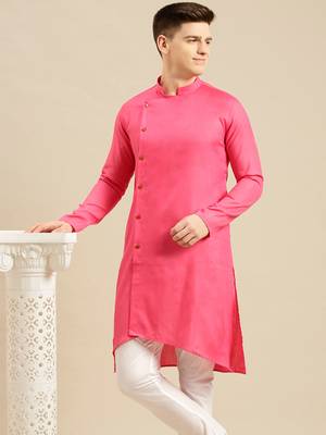 Sanwara Men's Pink Solid Cotton Ethnic Kurta 1
