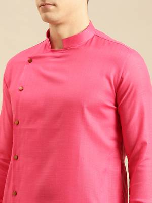 Sanwara Men's Pink Solid Cotton Ethnic Kurta 5