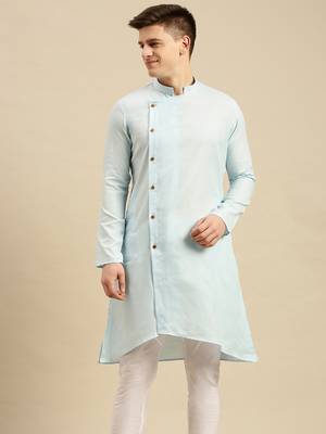 Sanwara Men's Sky Solid Cotton Ethnic Kurta 1