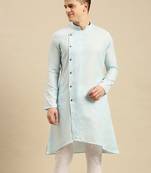 Sanwara Men's Sky Solid Cotton Ethnic Kurta