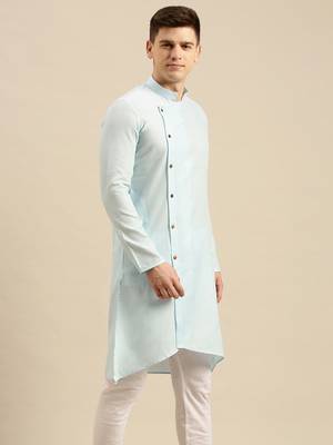 Sanwara Men's Sky Solid Cotton Ethnic Kurta 2