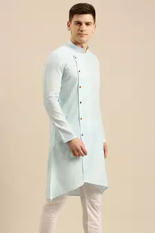 Sanwara Men's Sky Solid Cotton Ethnic Kurta