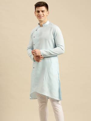 Sanwara Men's Sky Solid Cotton Ethnic Kurta 3
