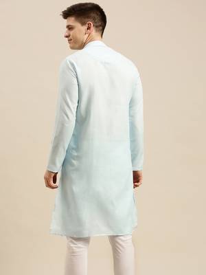 Sanwara Men's Sky Solid Cotton Ethnic Kurta 4
