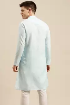 Sanwara Men's Sky Solid Cotton Ethnic Kurta