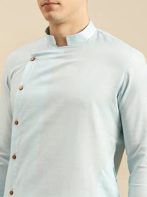 Sanwara Men's Sky Solid Cotton Ethnic Kurta 5