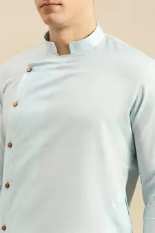 Sanwara Men's Sky Solid Cotton Ethnic Kurta