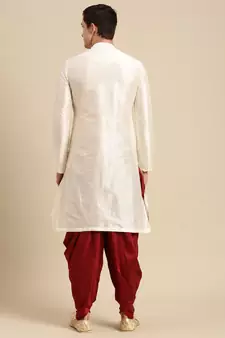 Sanwara Men's Cream Solid Art Silk Ethnic Kurta