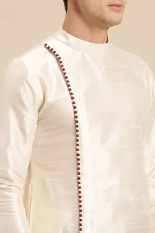 Sanwara Men's Cream Solid Art Silk Ethnic Kurta