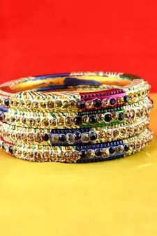 rajasthani lakh bangles muti coulor  stone size-2.4,2.6