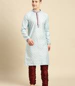 Sanwara Men's Sky Solid Art Silk Ethnic Kurta