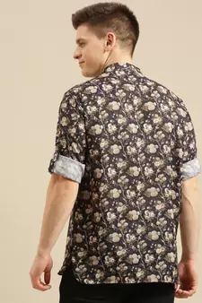 Sanwara Men Deep Blue Printed Cotton Rolled Up Sleeves Short Kurta PR23