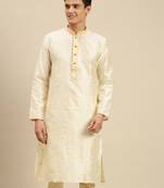 Sanwara Men Cream Jacquard Woven Design Kurta