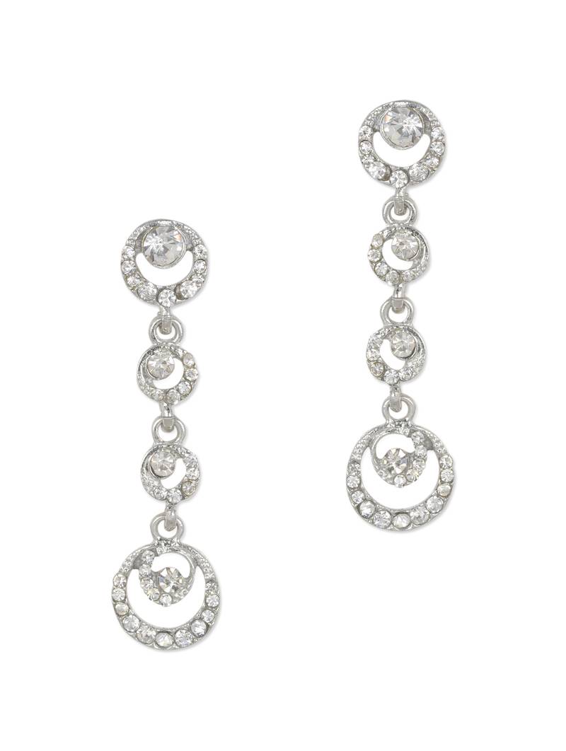 Korean Silver Circles Bridal Drop Earrings